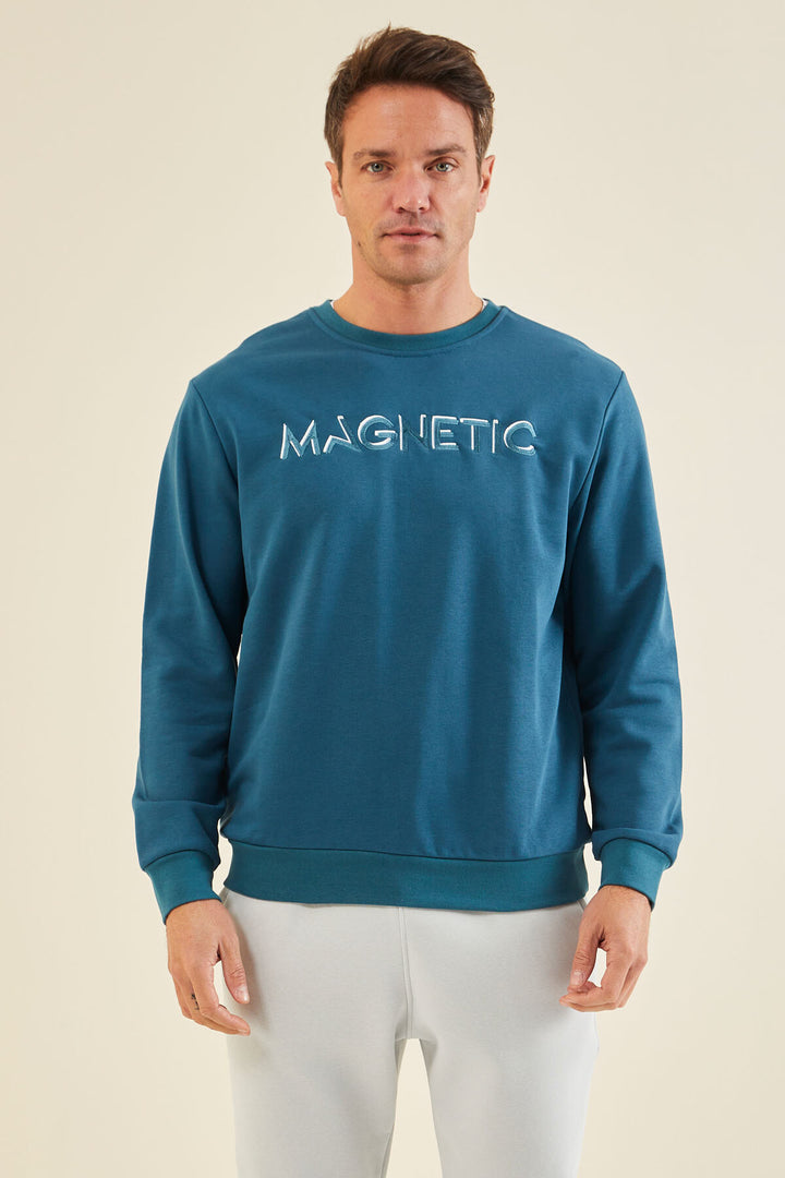 TMY Emerald Green Embroidered Round Neck Comfort Fit Men's Sweatshirt - 88020 - Venlo