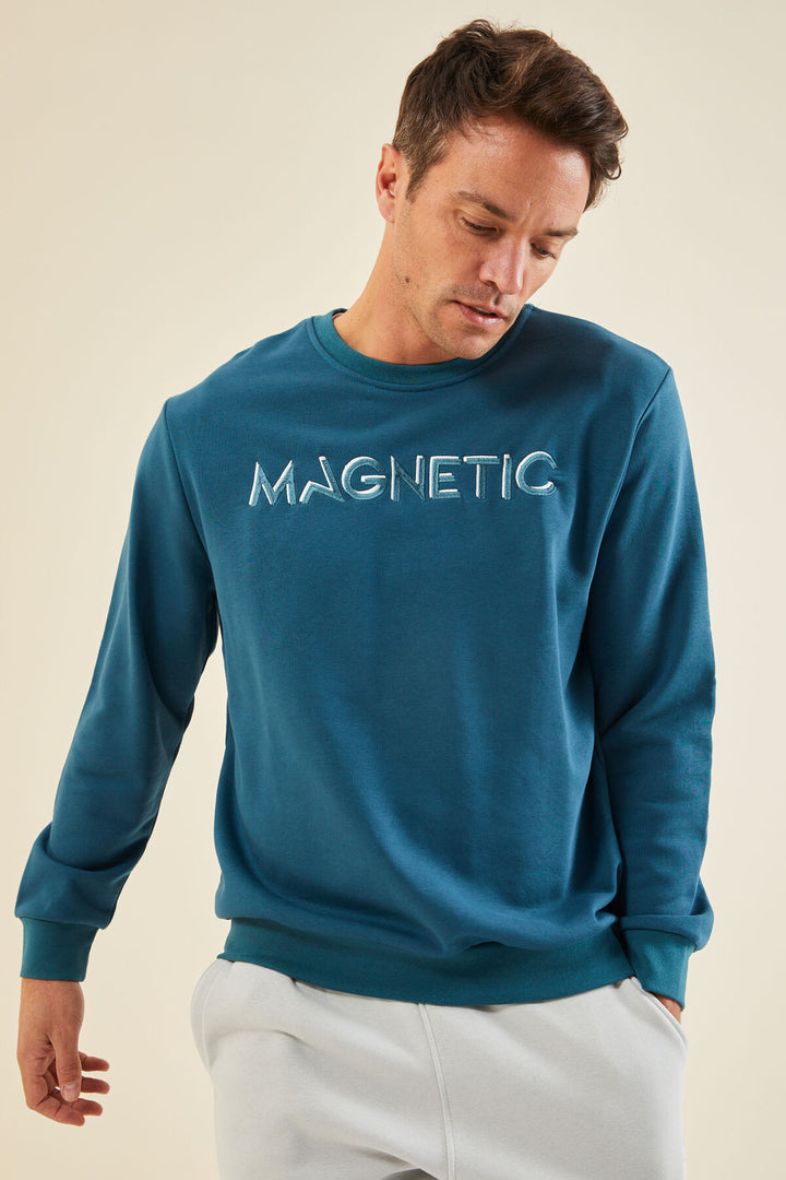 TMY Emerald Green Embroidered Round Neck Comfort Fit Men's Sweatshirt - 88020 - Venlo