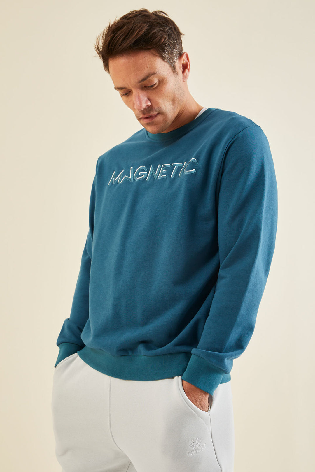 TMY Emerald Green Embroidered Round Neck Comfort Fit Men's Sweatshirt - 88020 - Venlo