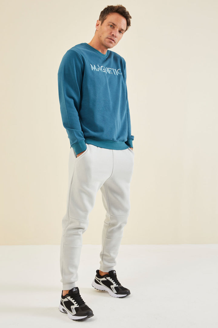TMY Emerald Green Embroidered Round Neck Comfort Fit Men's Sweatshirt - 88020 - Venlo