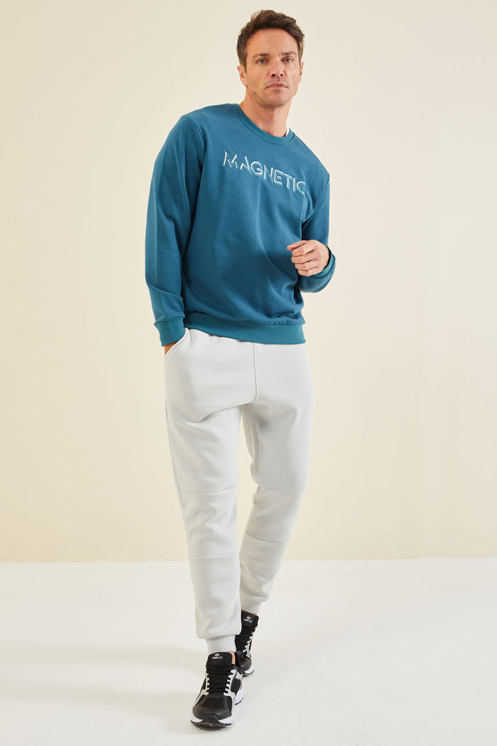 TMY Emerald Green Embroidered Round Neck Comfort Fit Men's Sweatshirt - 88020 - Venlo