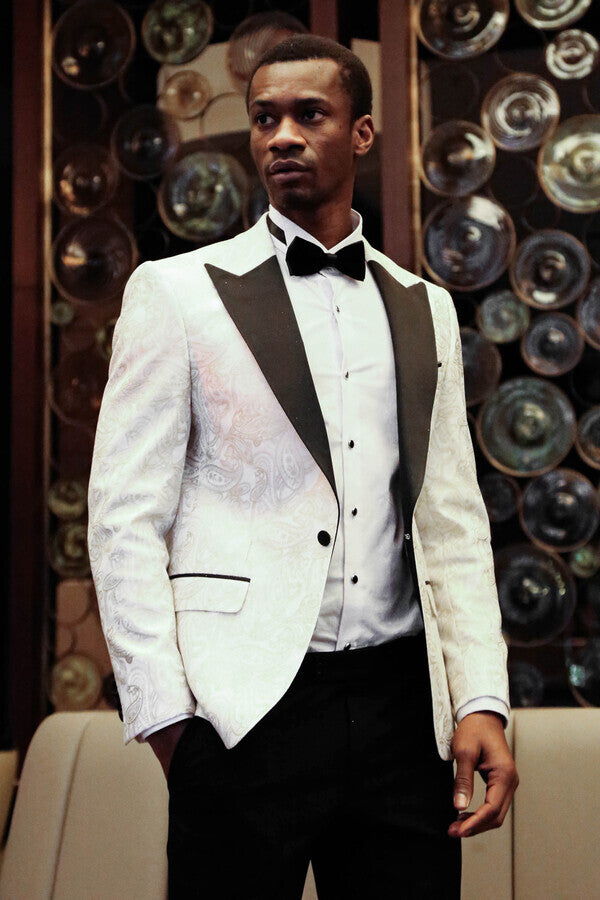 WSS Paisley Peak Lapel White Men Prom Blazer  - Greer