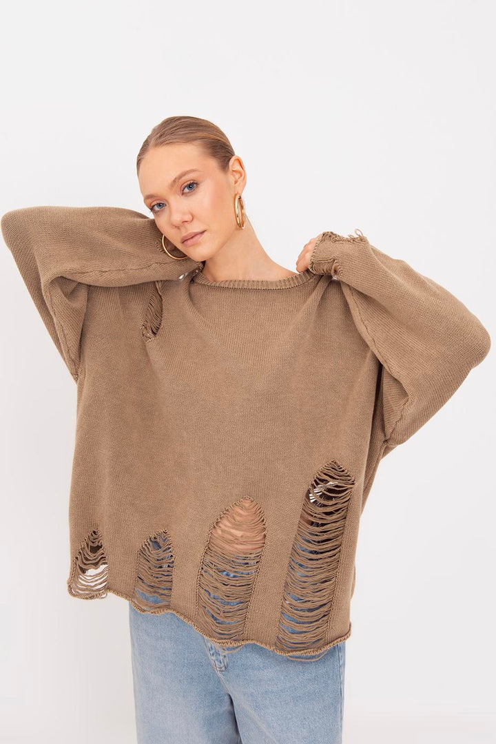 BSL Women 100% Cotton Frayed Oversize Sweater - Cleethorpes