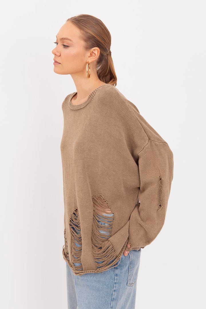 BSL Women 100% Cotton Frayed Oversize Sweater - Cleethorpes