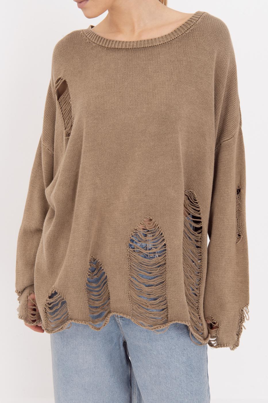 BSL Women 100% Cotton Frayed Oversize Sweater - Cleethorpes