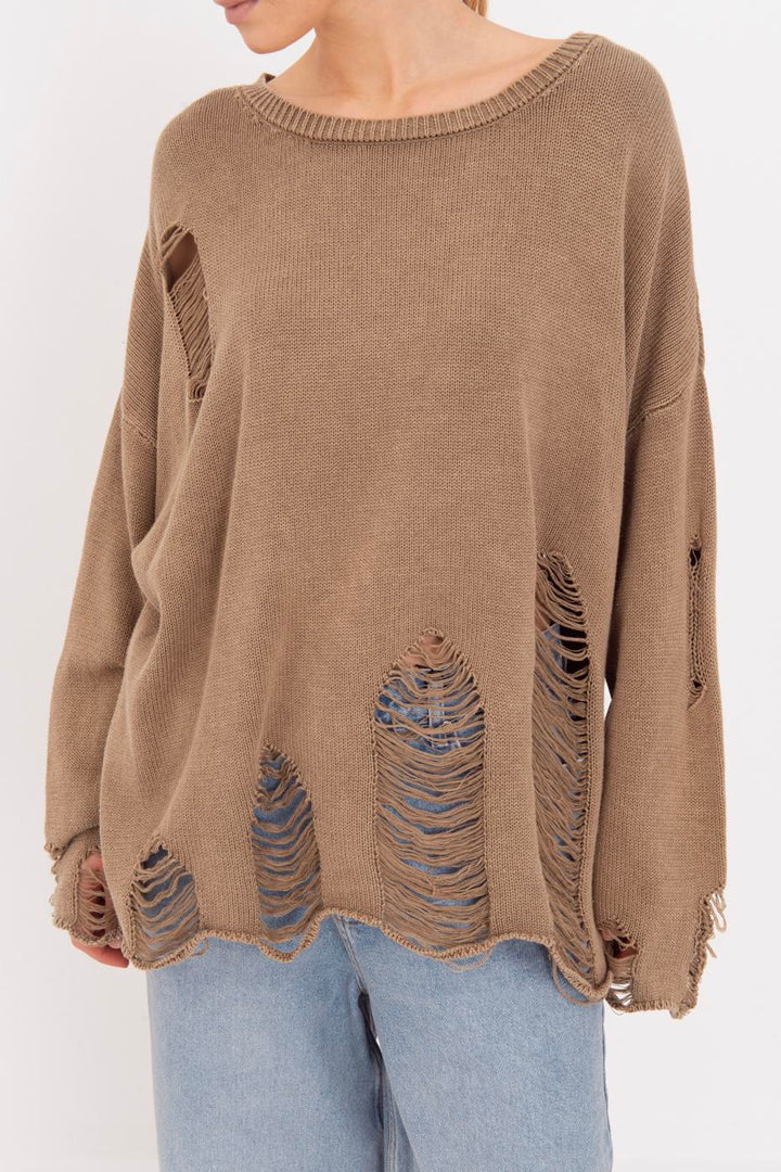 BSL Women 100% Cotton Frayed Oversize Sweater - Cleethorpes