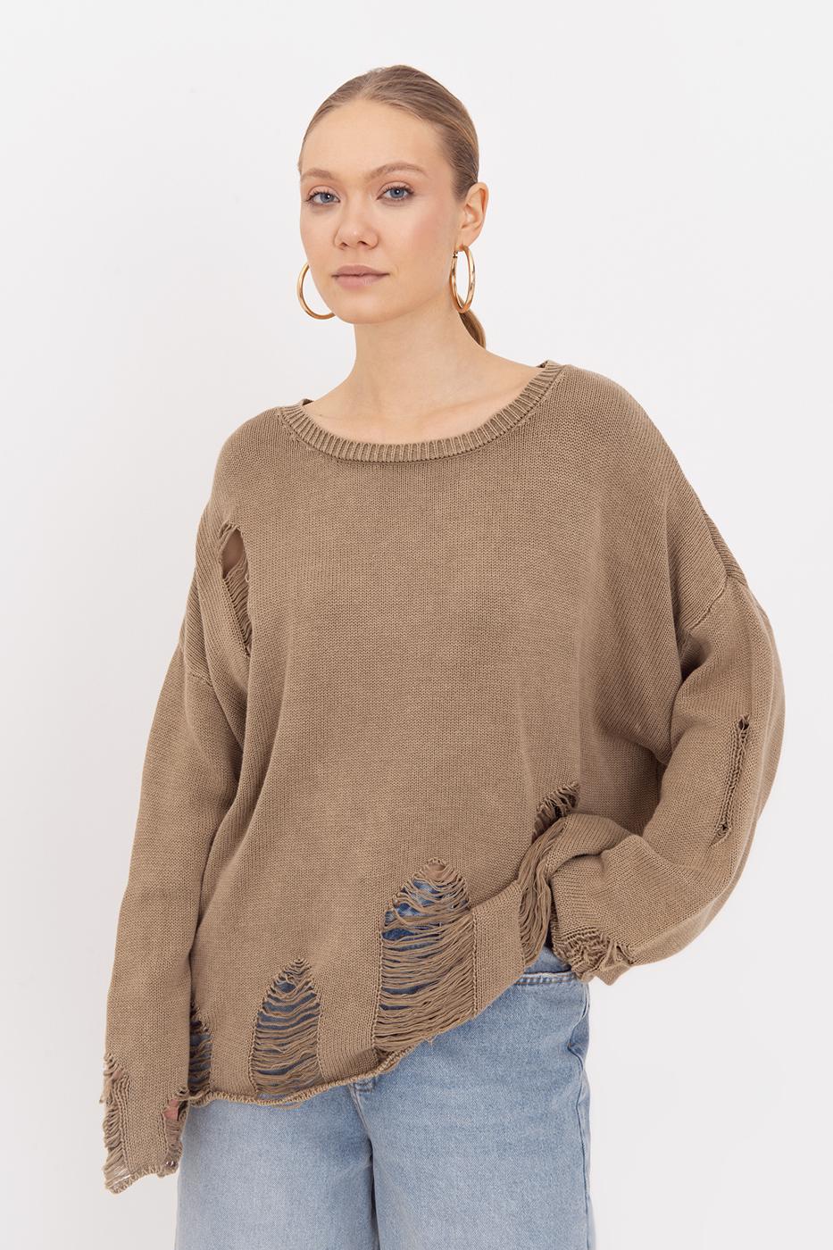 BSL Women 100% Cotton Frayed Oversize Sweater - Cleethorpes