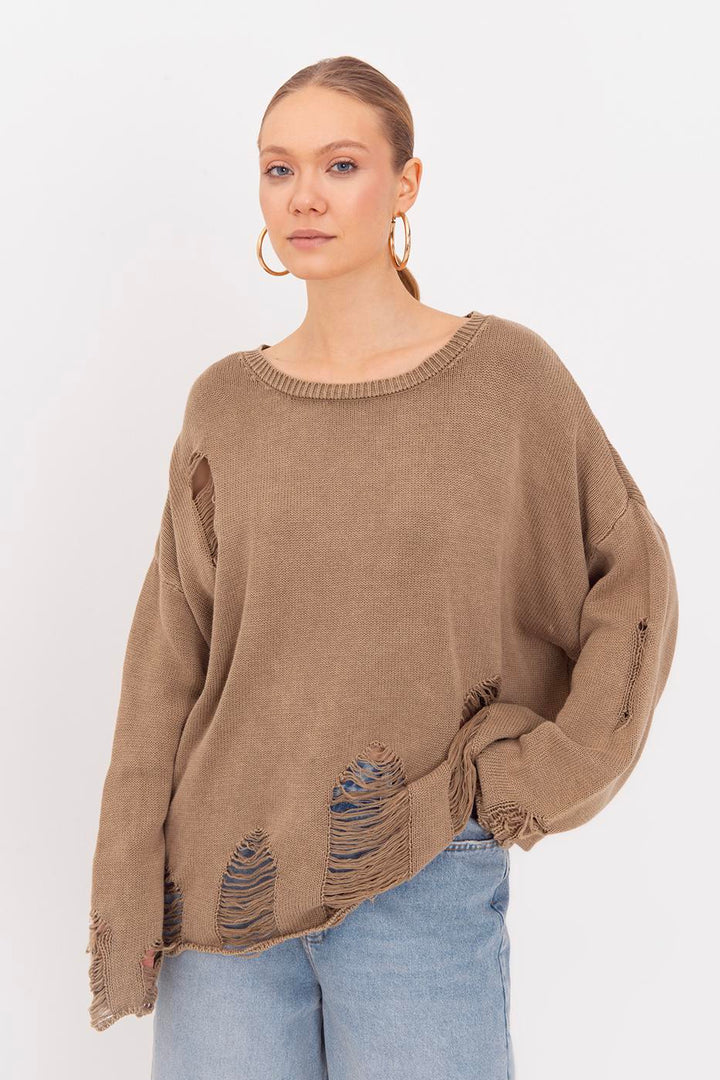 BSL Women 100% Cotton Frayed Oversize Sweater - Cleethorpes