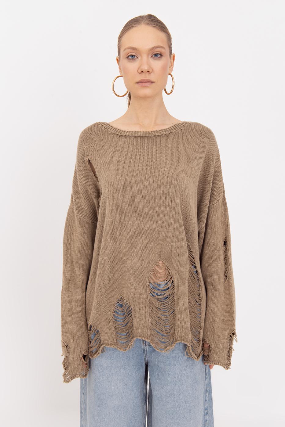 BSL Women 100% Cotton Frayed Oversize Sweater - Cleethorpes