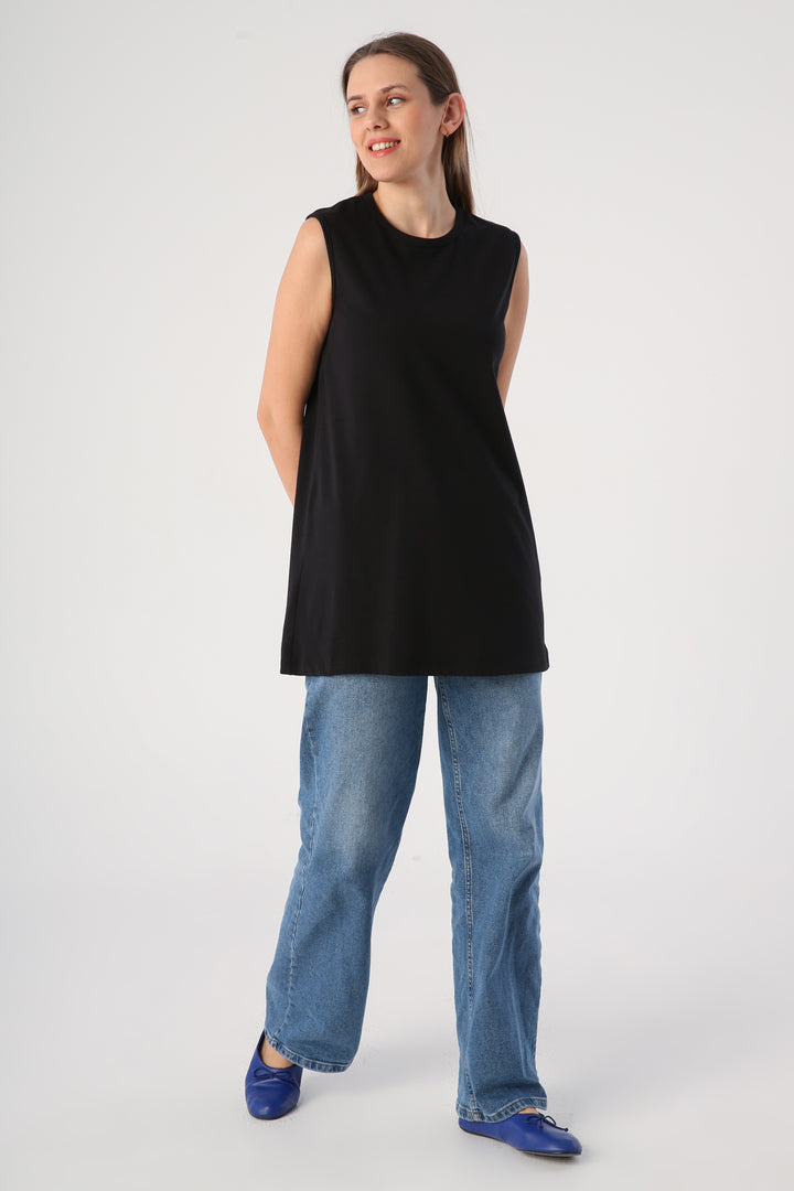 TLD Women Allday Black Printed Sleeveless T-shirt Tunic - Prattville