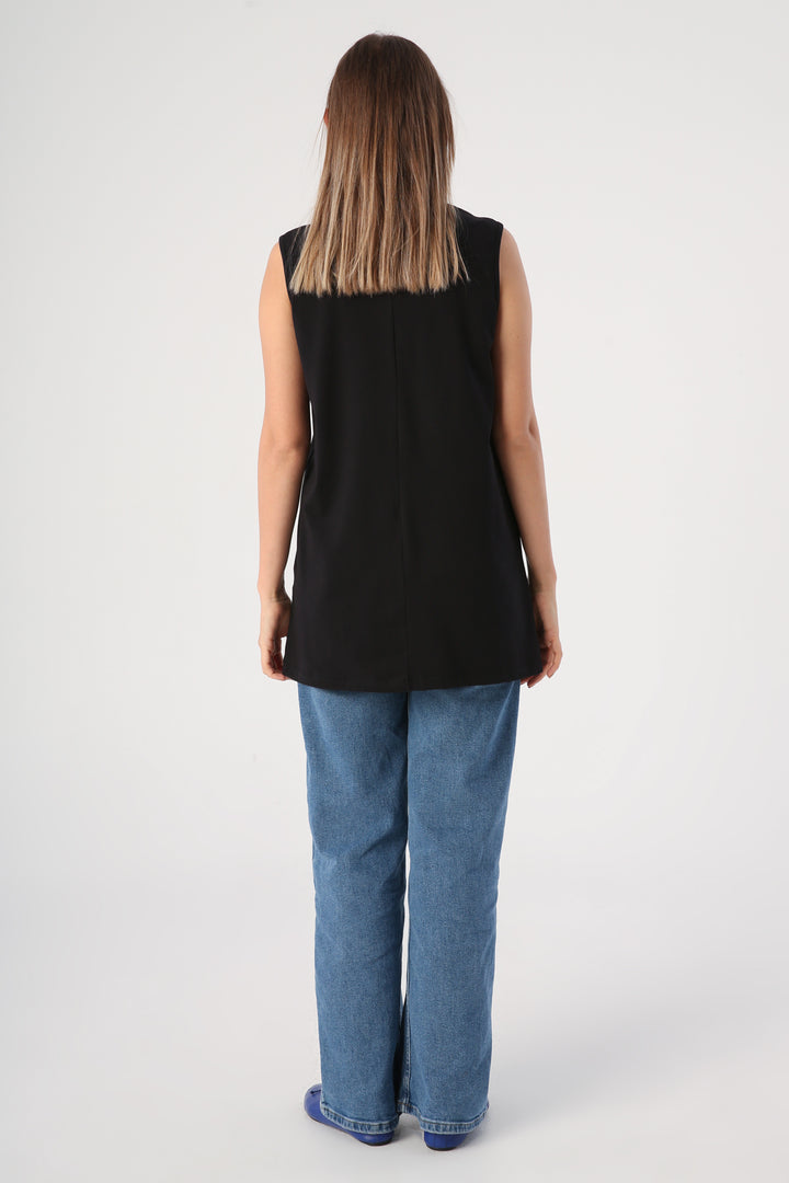 TLD Women Allday Black Printed Sleeveless T-shirt Tunic - Prattville