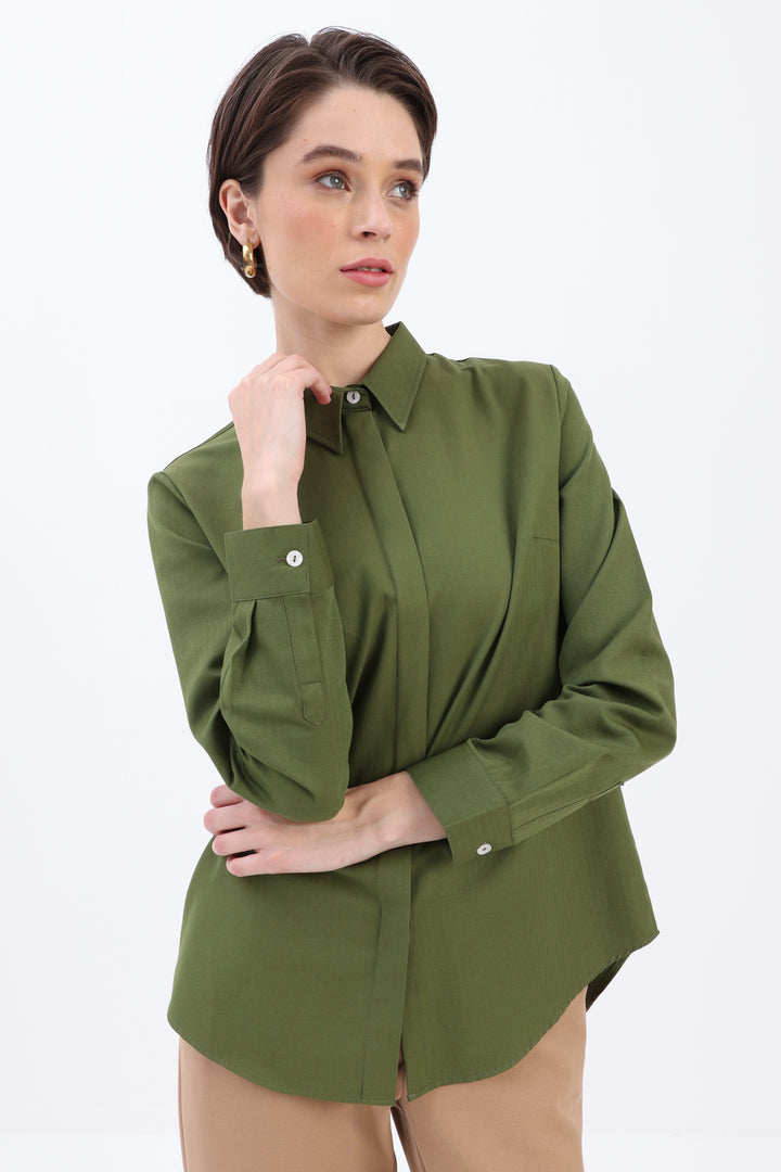 TLD Women Allday Haki Secret Buttoned Shirt Tunic - Burbank