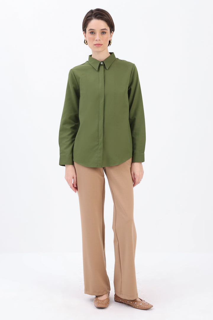 TLD Women Allday Haki Secret Buttoned Shirt Tunic - Burbank