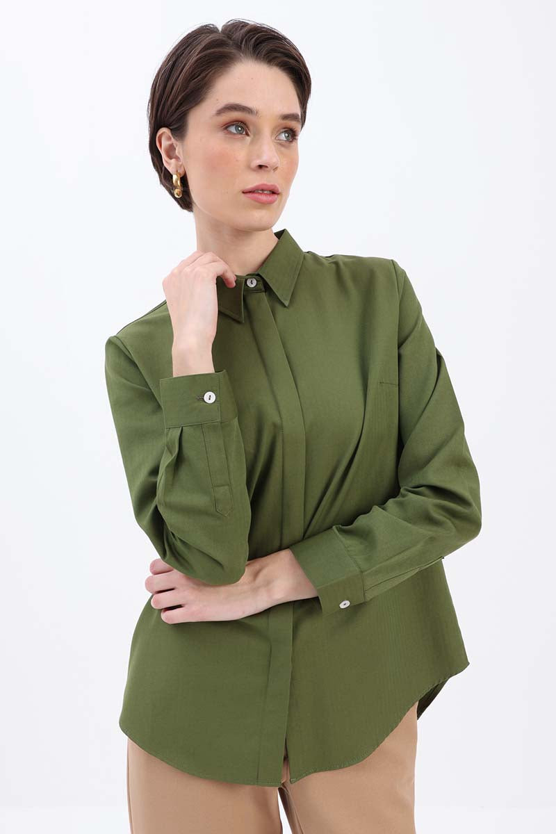 TLD Women Allday Haki Secret Buttoned Shirt Tunic - Burbank
