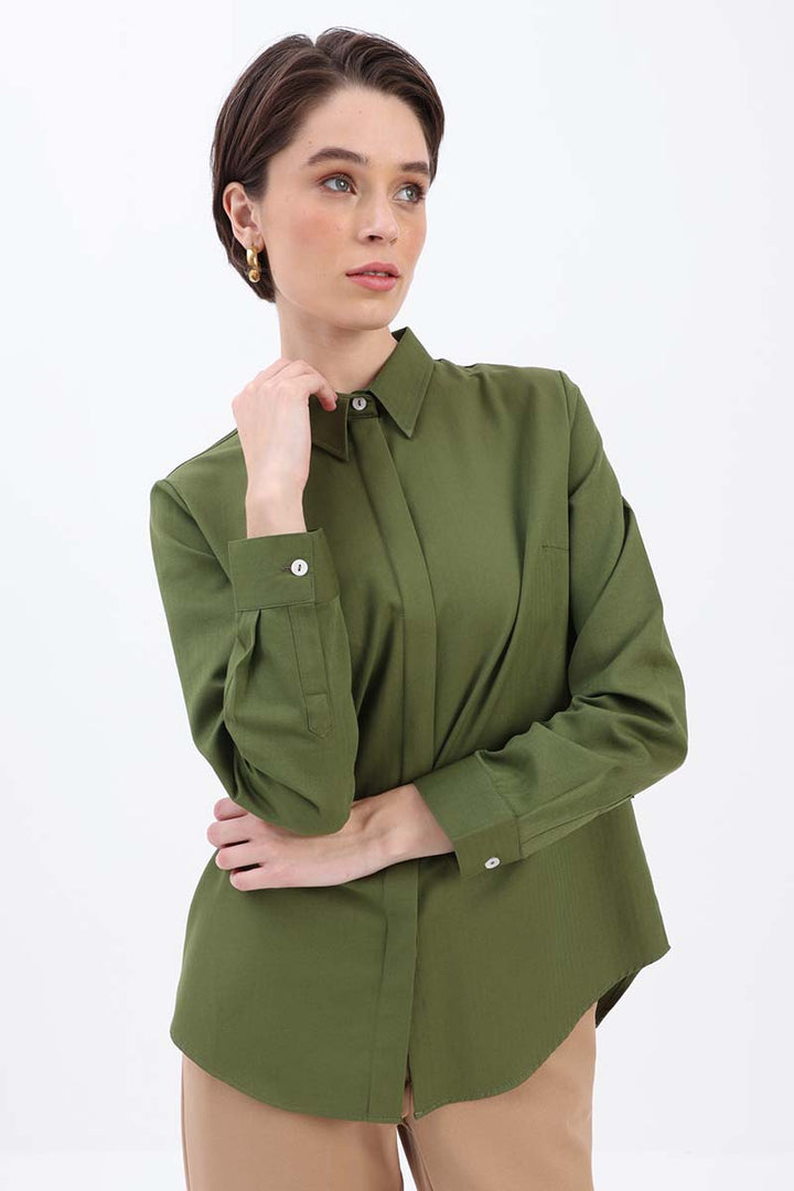 TLD Women Allday Haki Secret Buttoned Shirt Tunic - Burbank
