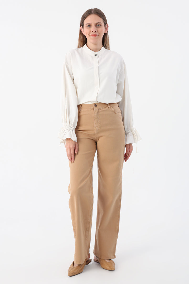 TLD Women Allday Milk Coffee Piece Dye Comfort Fit Lycra Pants - Reading