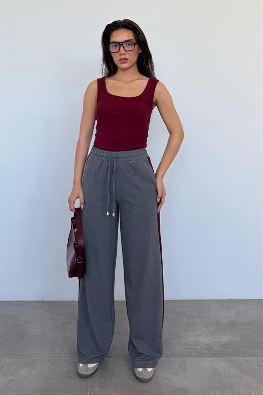 MDX Anthracite Striped Detailed Wide Leg Women's Trousers MG2441 - Coon Rapids