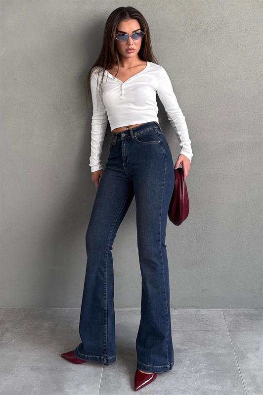 MDX Koyu Mavi İspanyol Paça Kadın Kot Pantolon MG2598 - Trenton