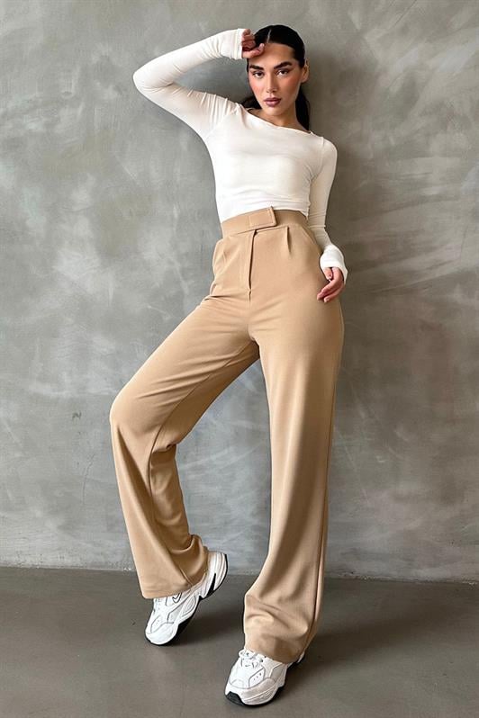 MDX Beige Palazzo Pants with Hook and Loop Closure MG2291 - Norwich