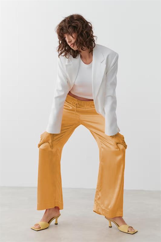 MDX Orange High Waisted Satin Wide Leg Women's Pants MG2019 - Westminster