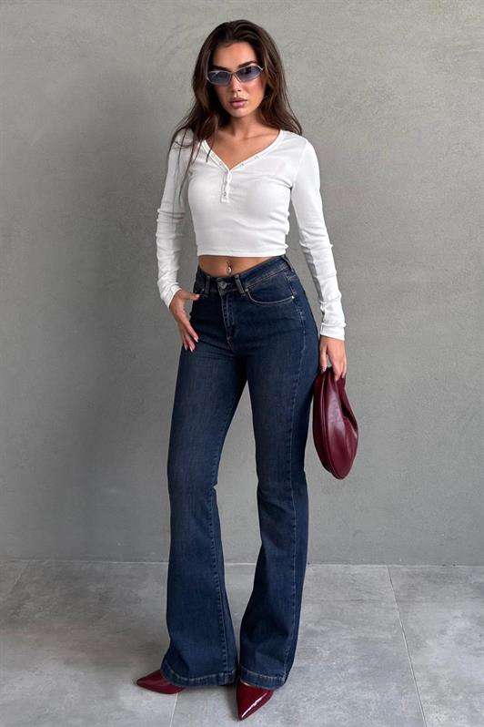 MDX Koyu Mavi İspanyol Paça Kadın Kot Pantolon MG2598 - Trenton