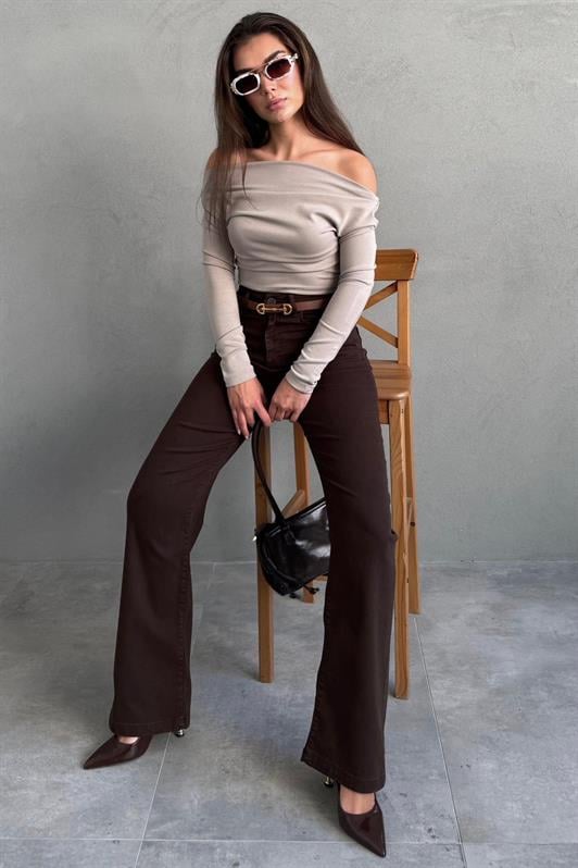 MDX Kahverengi Wide Leg Kadın Kot Pantolon MG2596 - Brentwood