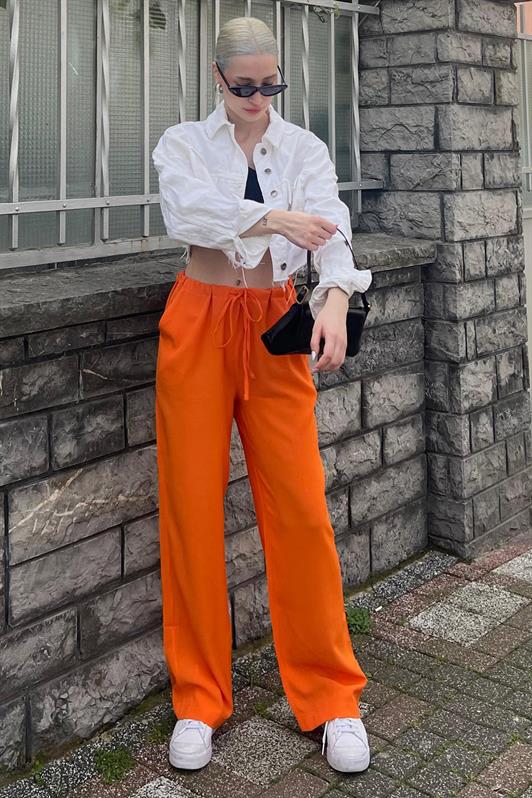 MDX Orange Crinkle Fabric Basic Women's Beach Pants MG1778 - Acambay