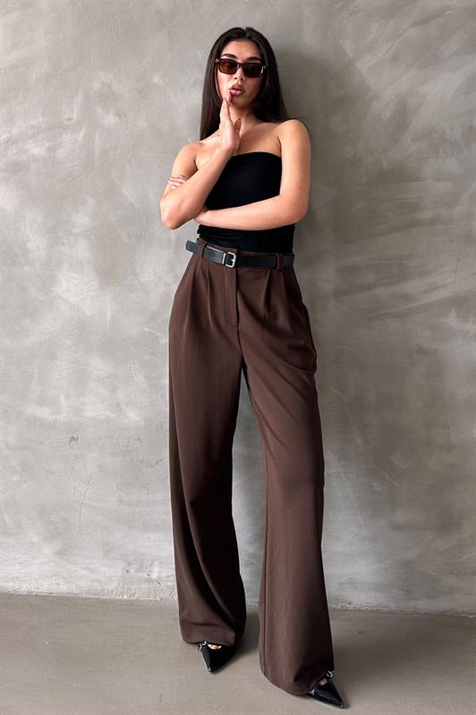 MDX Brown Double Pleated Belted Trousers Mg2330 - Caldwell