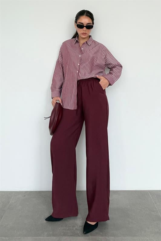 MDX Burgundy Elastic Waist Wide Leg Pants MG2020 - Murray