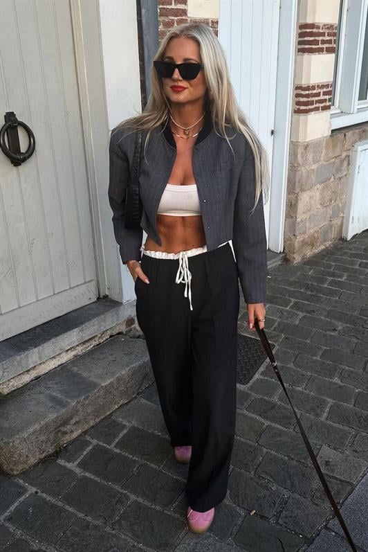 MDX Siyah Çift Bel Bantlı Wide Leg Kadın Pantolon MG2551 - Loveland