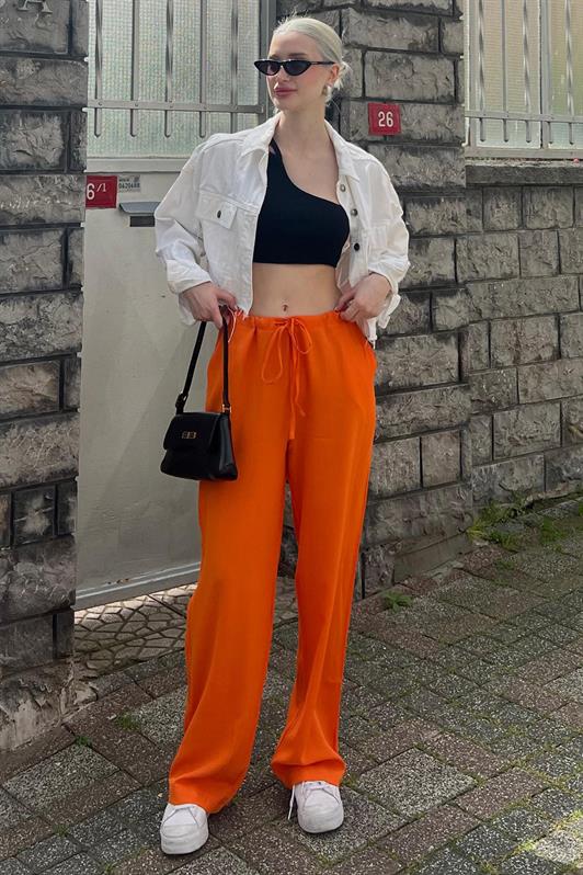 MDX Orange Crinkle Fabric Basic Women's Beach Pants MG1778 - Acambay