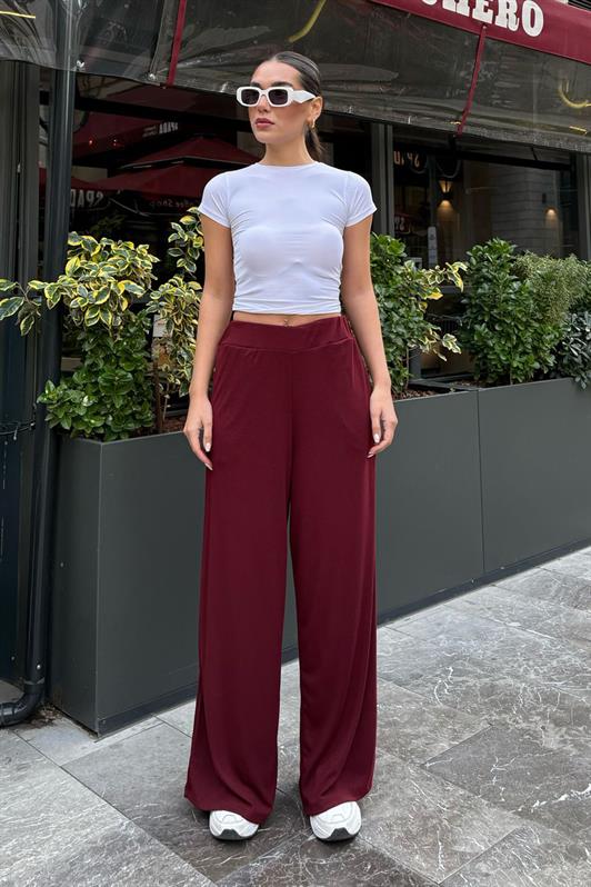 MDX Burgundy High Waist Comfortable Fit Wide Leg Women's Pants MG2309 - Northampton