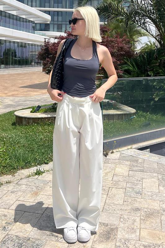 MDX White High Waist Comfortable Loose Fit Wide Leg Pants MG2120 - Cholet