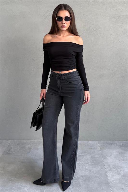 MDX Füme Wide Leg Kadın Kot Pantolon MG2596 - Ragusa