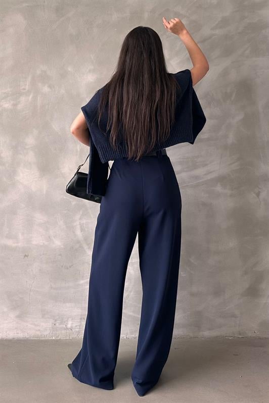 MDX Navy Blue Double Pleated Belted Trousers Mg2330 - Friedrichshafen