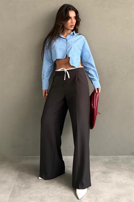 MDX Acı Kahve Çift Bel Bantlı Wide Leg Kadın Pantolon MG2551 - Westchester