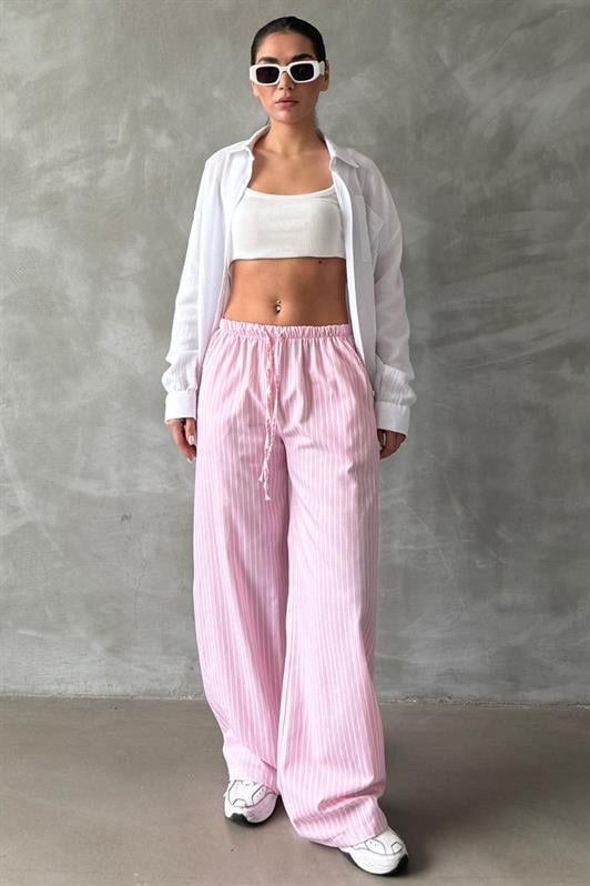 MDX Pink High Waisted Striped Pocket Wide Leg Women's Pants Mg2312 - Mackay