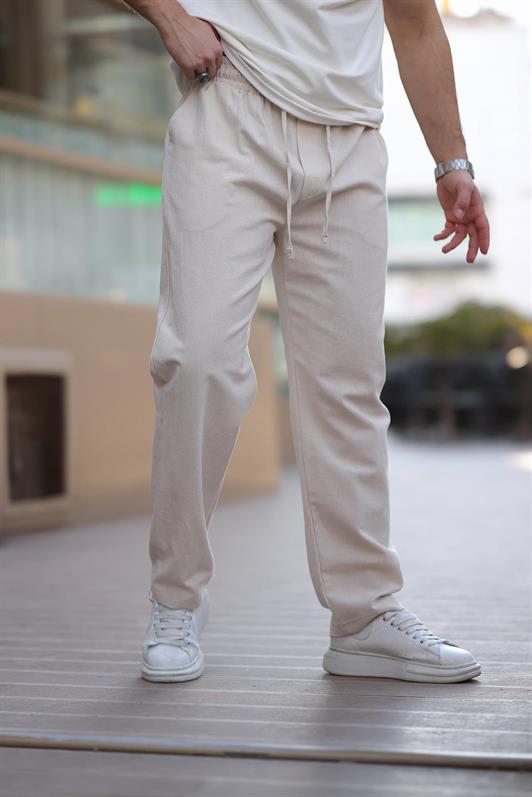 MDX Beige 100% Cotton Comfort Fit Men's Trousers E6565 - Aigáleo
