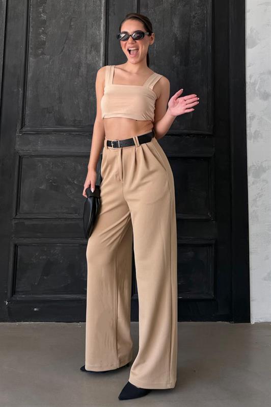 MDX Beige Double Pleated Belted Pants Mg2330 - Chattanooga