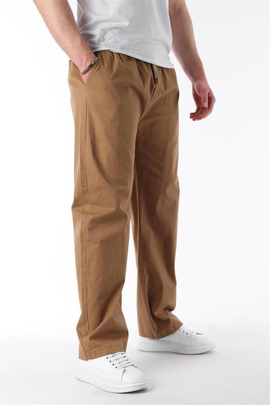 MDX Camel Wide Leg High Waist Men's Pants with Belt E7403 - Marratxi