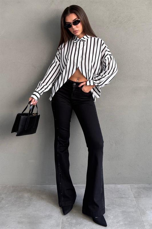 MDX Siyah İspanyol Paça Kadın Kot Pantolon MG2598 - Daugavpils