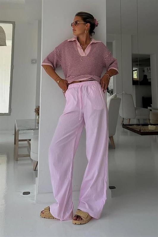 MDX Powder Blue Adjustable High Waist Wide Leg Striped Pants MG2087 - Leavenworth