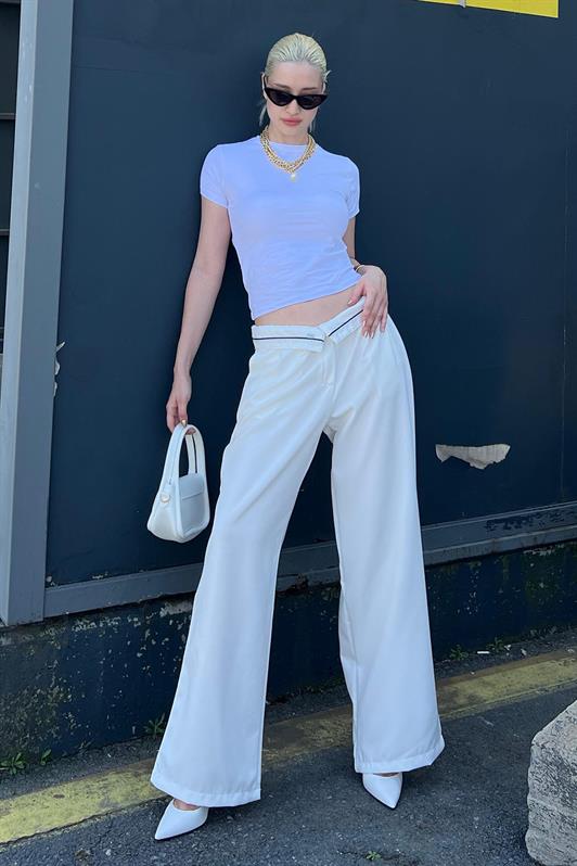 MDX Ecru Belt Detailed Wide Leg Pants MG1834 - Pinto