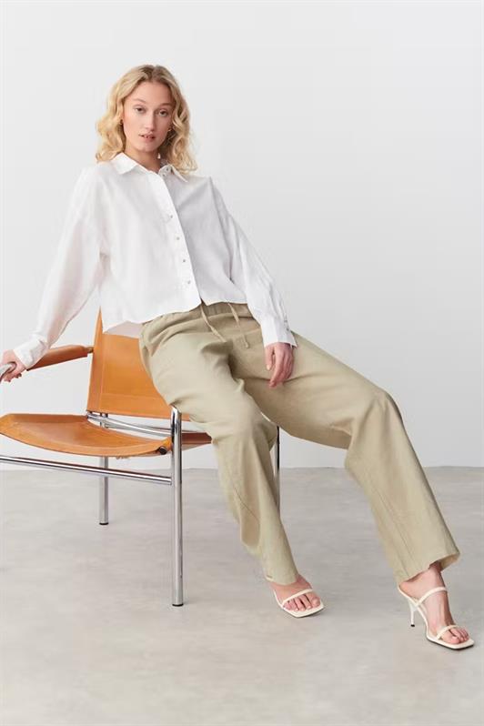 MDX Beige Elastic High Waist Wide Leg Pants MG2020 - Tomatlán