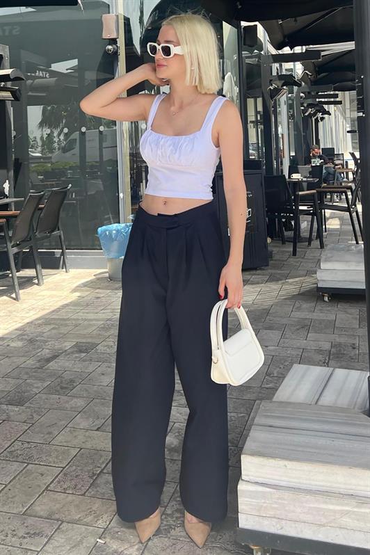 MDX Navy High Waisted Comfort Fit Wide Leg Pants MG2120 - Deurne