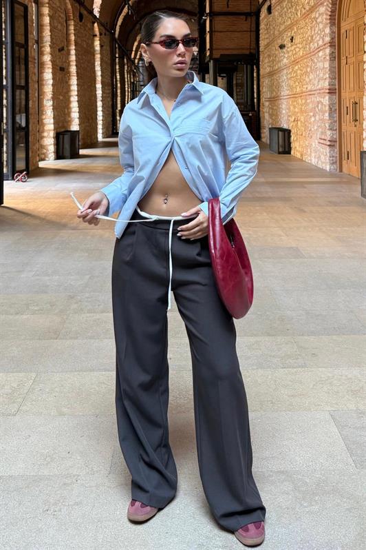 MDX Acı Kahve Çift Bel Bantlı Wide Leg Kadın Pantolon MG2551 - Westchester