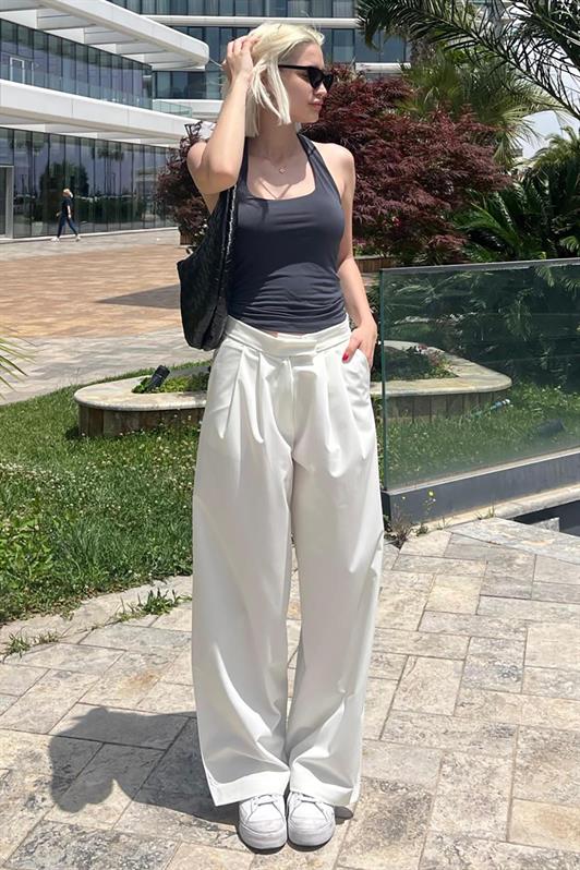 MDX White High Waist Comfortable Loose Fit Wide Leg Pants MG2120 - Cholet