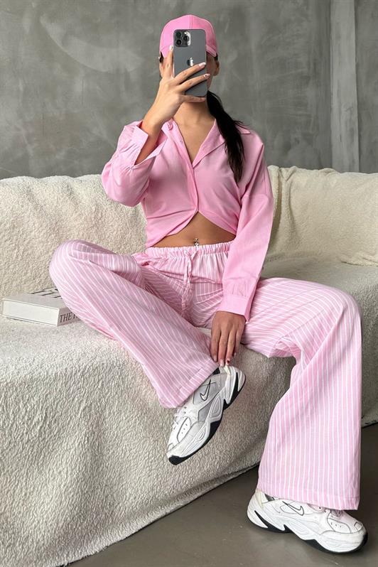 MDX Pink High Waisted Striped Pocket Wide Leg Women's Pants Mg2312 - Mackay