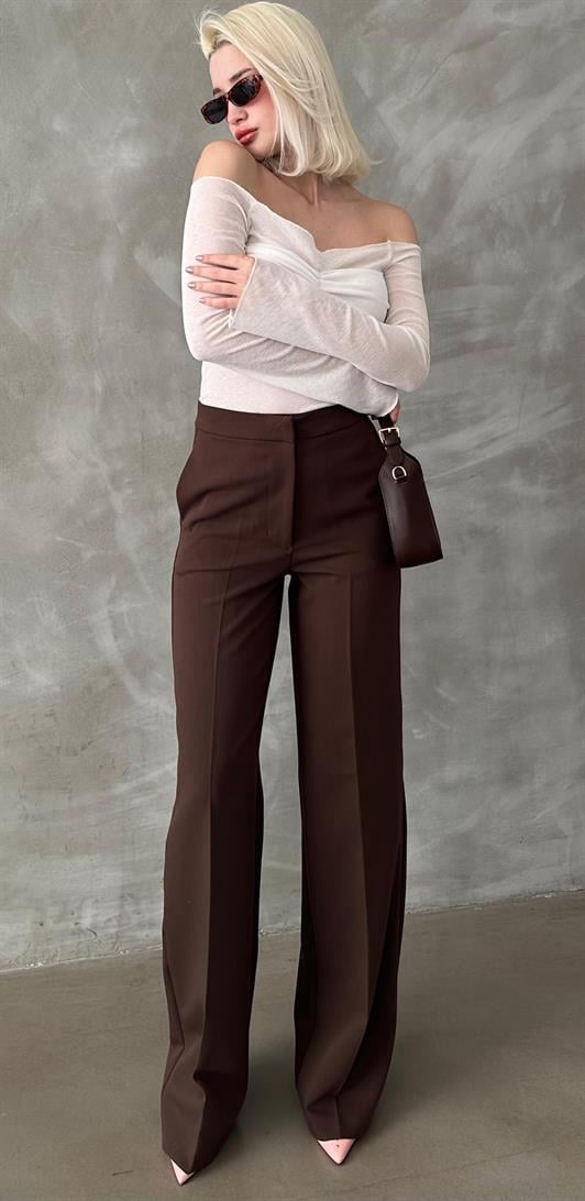 MDX Brown High Waist Fabric Trousers MG2284 - Santa Cruz
