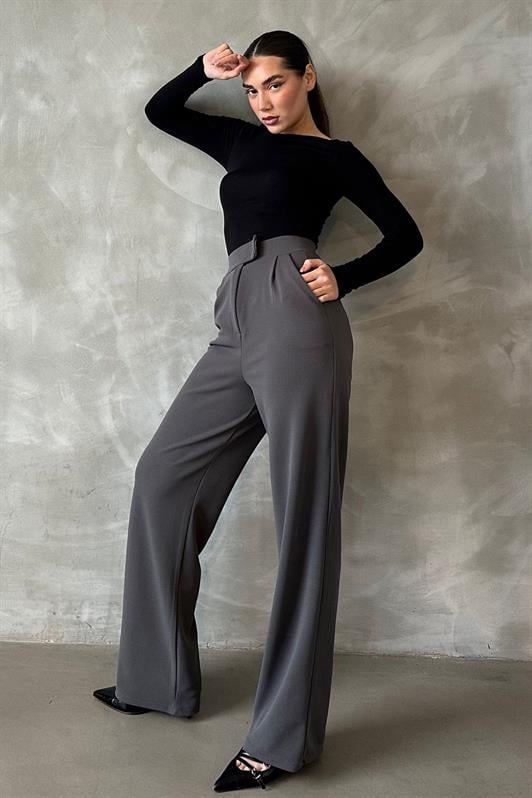 MDX Anthracite Palazzo Pants with Lycra and Velcro Closure MG2291 - San Juan del Río